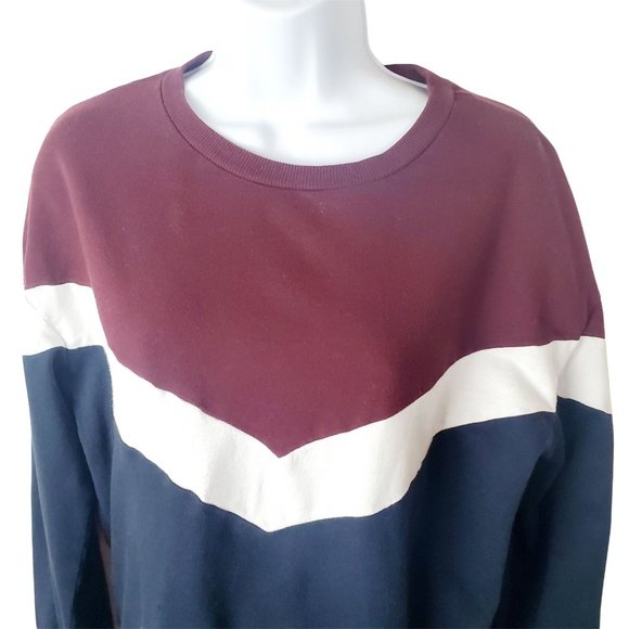 Divided sweatshirt medium burgundy, white , blue  striped cotton pullover - Picture 3 of 7
